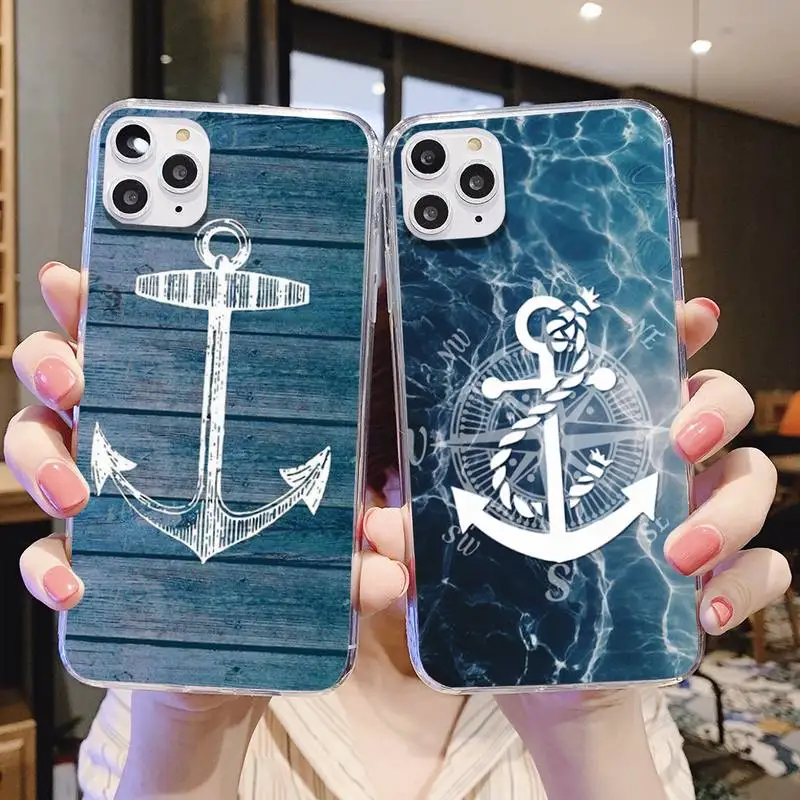 

Stripes Anchor Boat Ship Wheel Phone Case For Iphone 6 6s 7 8 plus X Xr XS 11 12 Mini Pro Max Transparent Fundas Cover