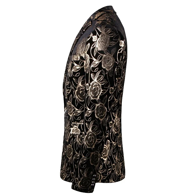 Для мужчин s с цветочным узором в виде роз Золотое Платье Комплекты Slim Fit костюм