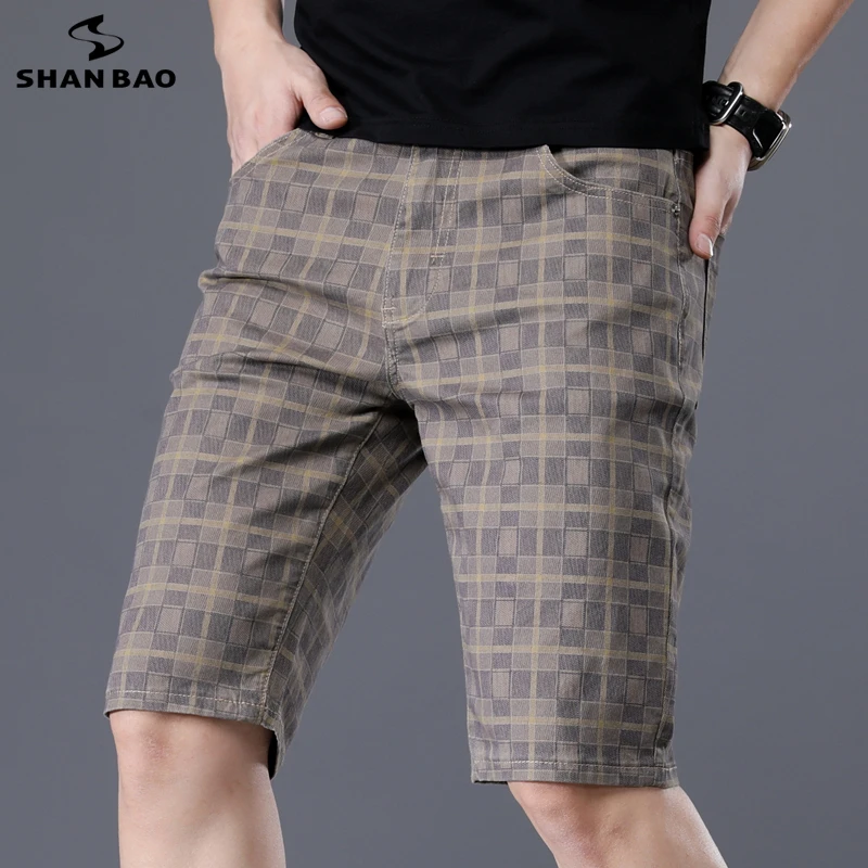 

SHAN BAO Lightweight Fitting Straight Fashion Shorts 2021 Summer Classic Brand Youth Men's Cotton Stretch Plaid Casual Shorts