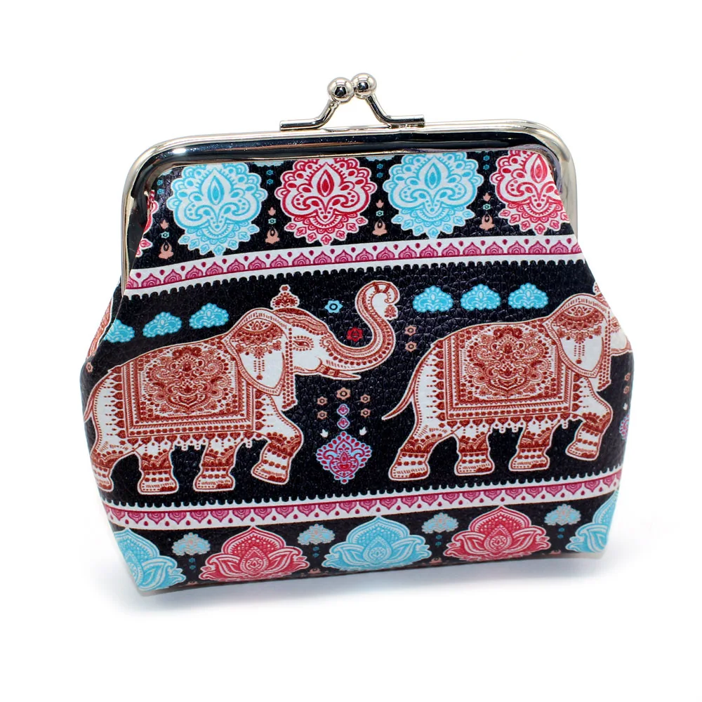 

National Women's Wallet Ethnic-Style Elephant Purse Bohemian Vintage Wallet PU Leather Girl's Lipstick Key Credit Card Holder
