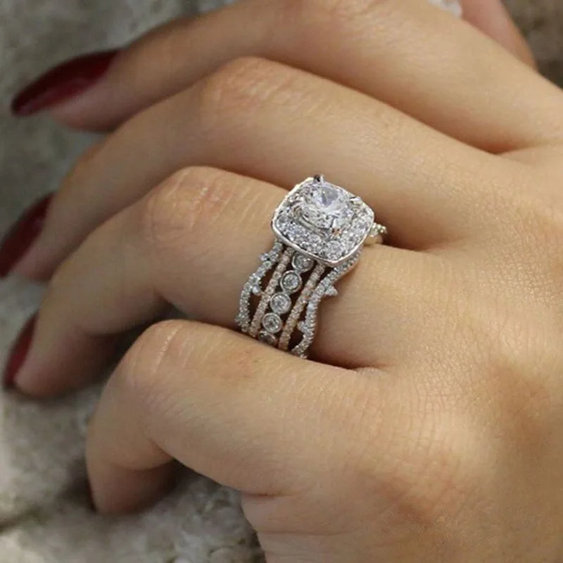 Foydjew Hot Sale New 14k Plated Rose Gold Square Diamond Princess Rings European American Engagement Ring Hands Jewelry | Украшения и