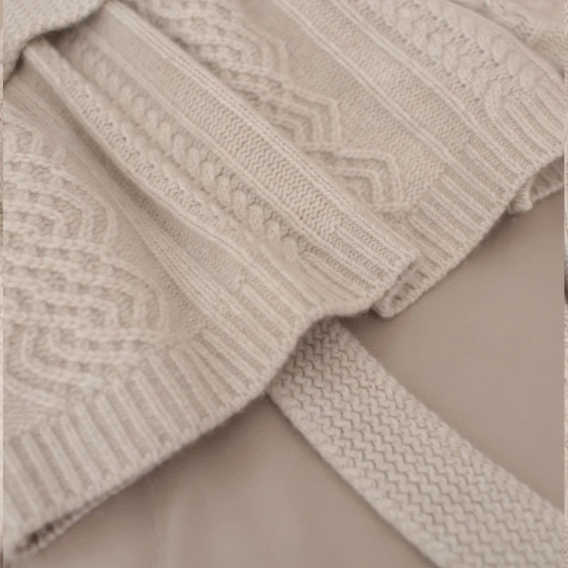 FMFSSOM осень зима шерстяной вязаный свободное с пояском Длинный Элегантный