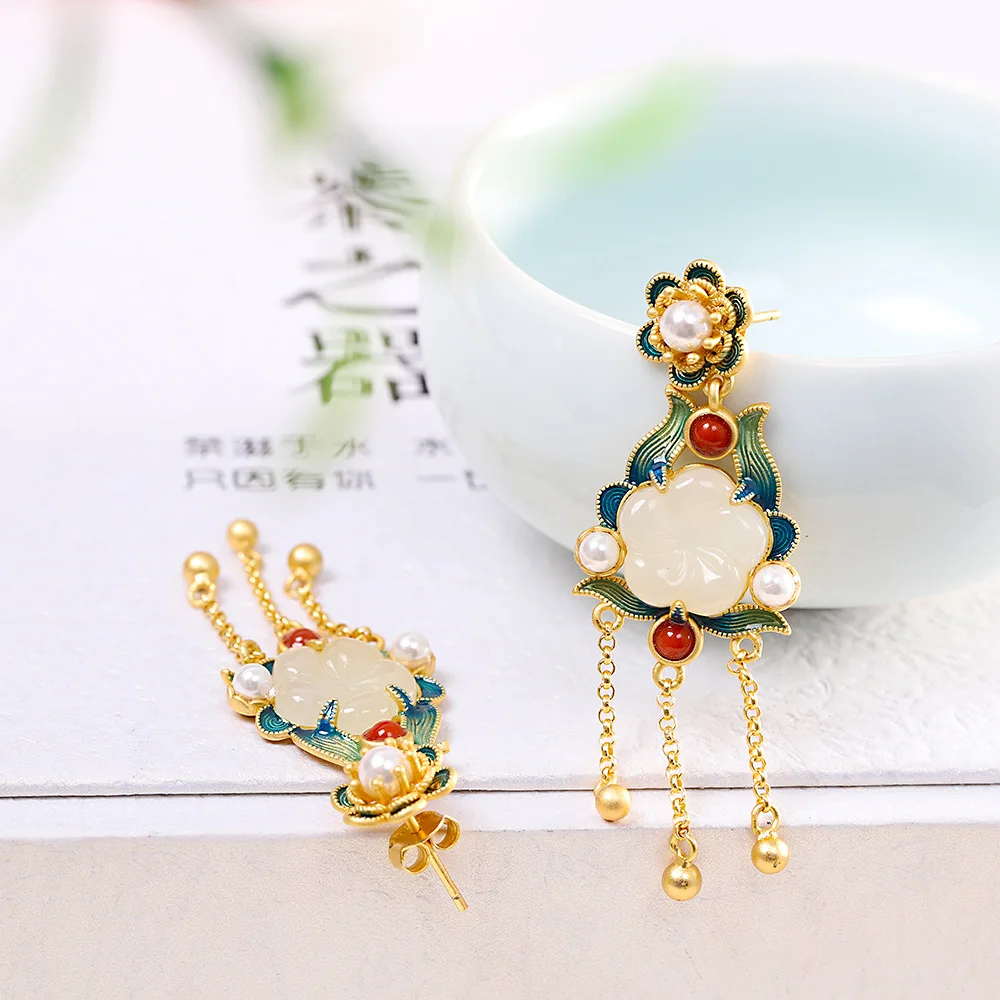 

YGU81 S925 silver fired blue national Earrings