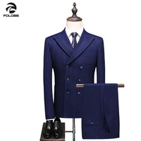 folobe men business suits wedding tuxedo groom gentleman double breasted striped three piece classic casual mens suit wear