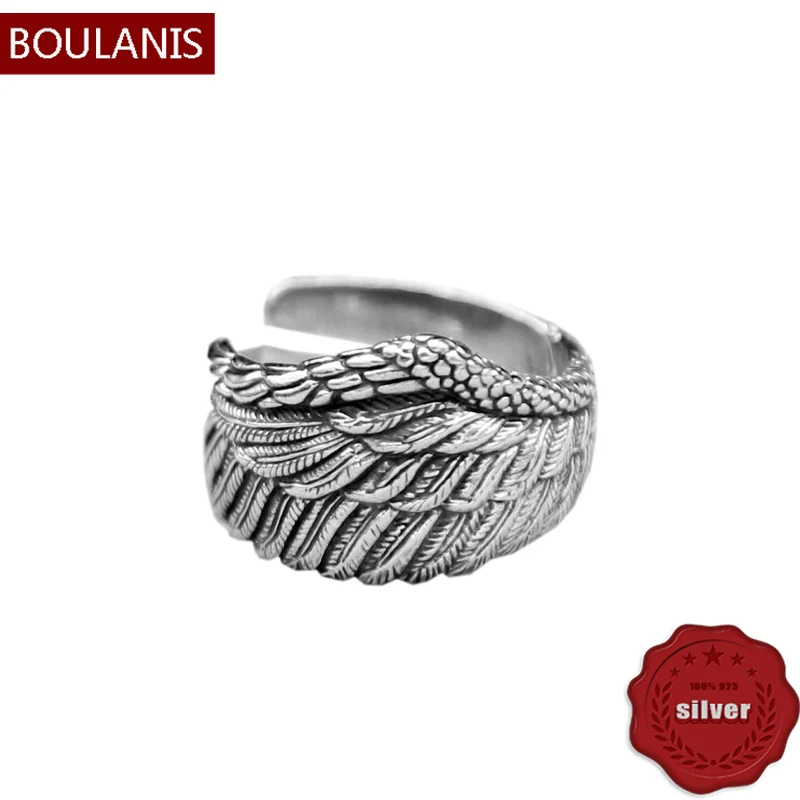 

S925 sterling silver ring handmade angel wings net celebrity street shooting jewelry couple opening retro fashion style