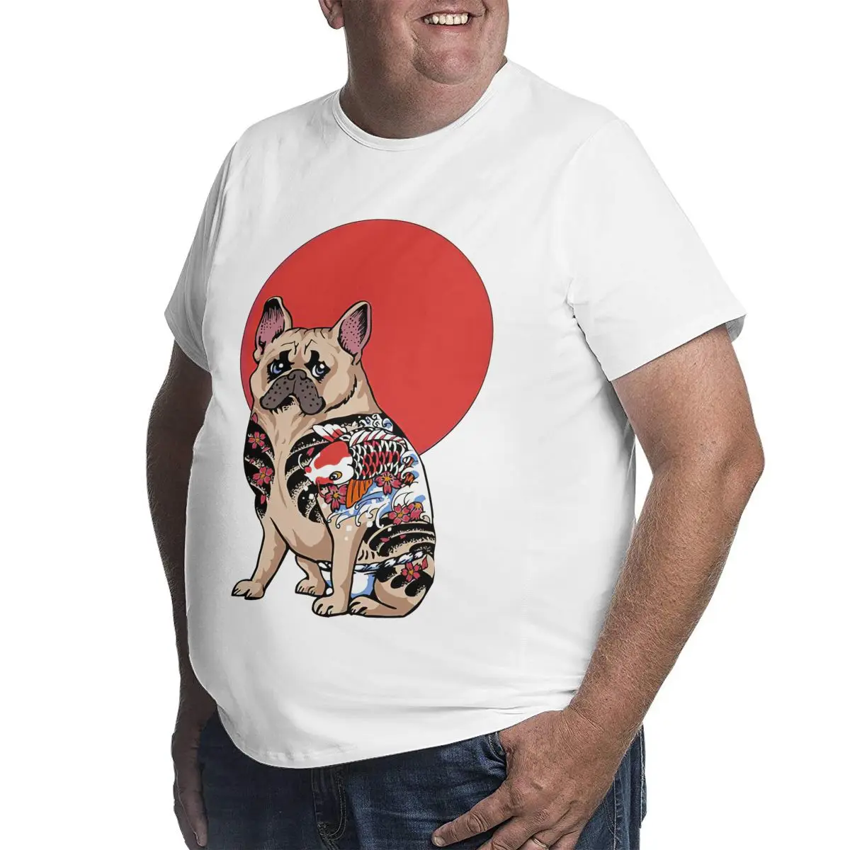 Футболка мужская оверсайз с рисунком собаки и солнца свободная рубашка из белого