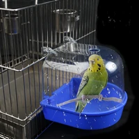 new 1pc transparent plastic bird water bath parrot long tail parrot hanging cage bathroom dual use pet bowl