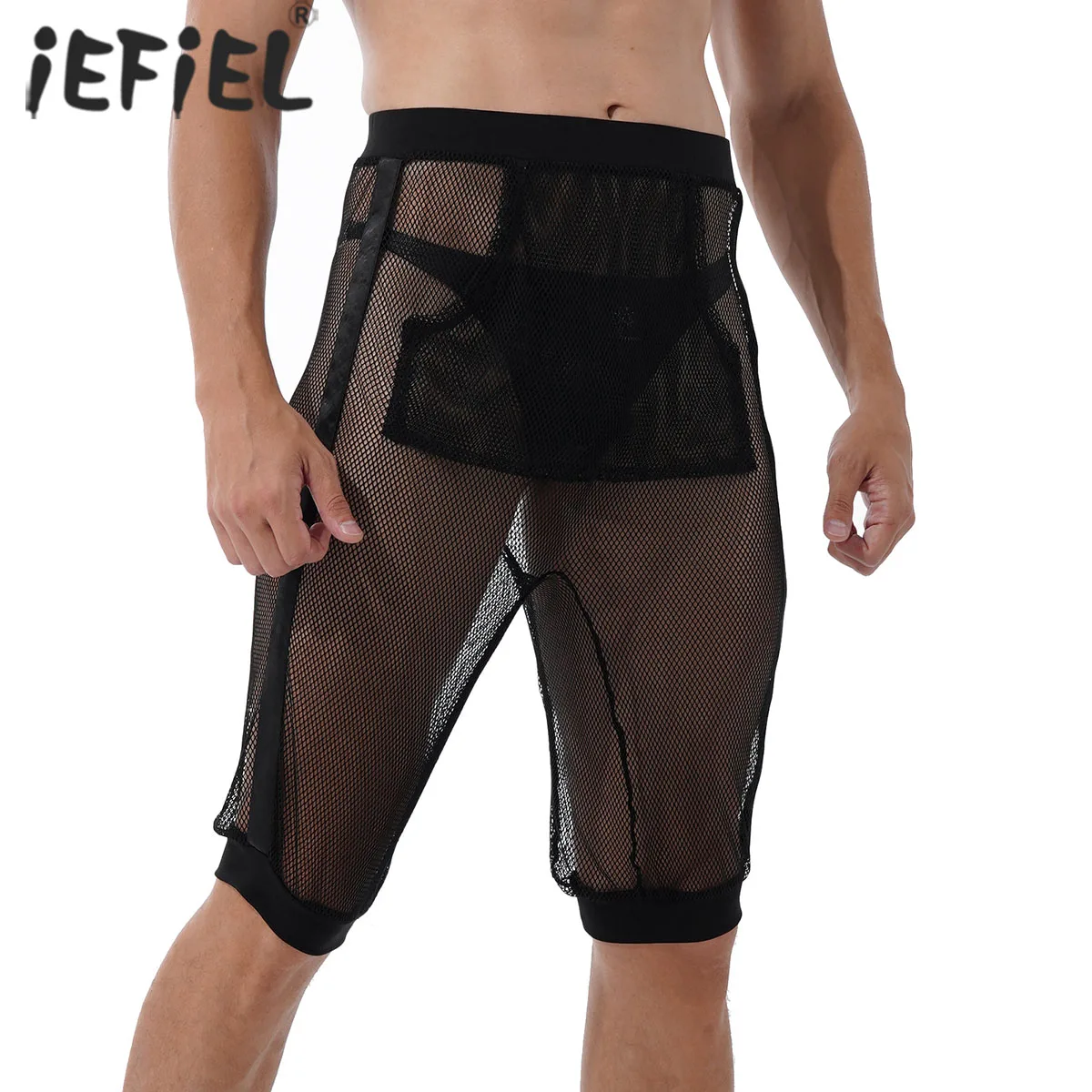 

Мужские эластичные сетчатые брюки с поясом, прозрачные шорты со средней талией, сетчатые Прозрачные шорты с карманами, нижнее белье, горячи...