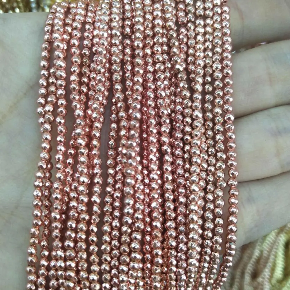 Rose Gold Hematite Граненые 2 мм бусины из натурального камня розовый кристалл кварца лазурит Агаты драгоценные камни бусины для самостоятельного изготовления ювелирных изделий браслет ожерелье - Цвет: Rose Gold Hematite