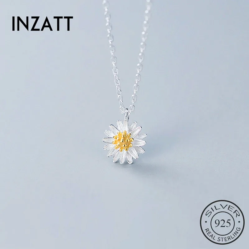 

INZATT Real 925 Sterling Silver Flower Heart Pendant Choker Necklace For Fashion Women Party Plant Fine Jewelry Accessories Gift
