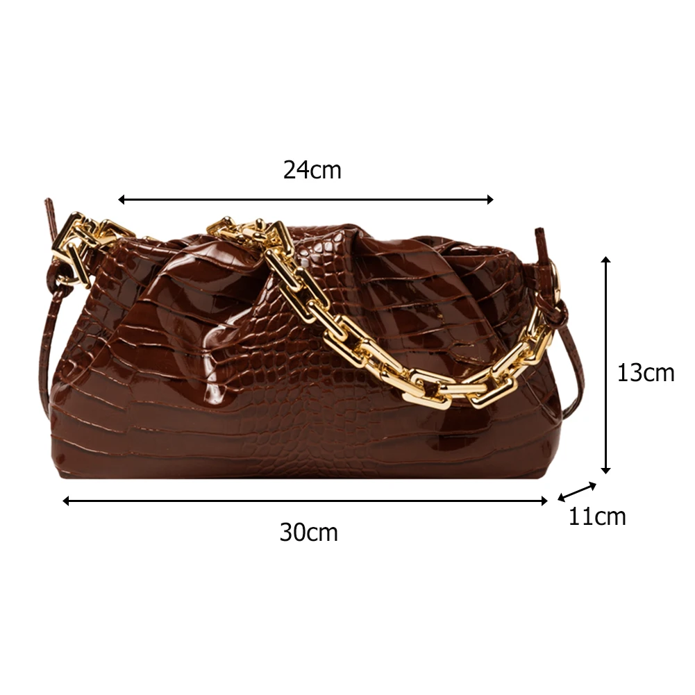 

Retro Alligator PU Leather Shoulder Bags Crossbody Bags For Women 2021 Luxury Pleated Chain Shoulder Clutch Solid Color Handbag