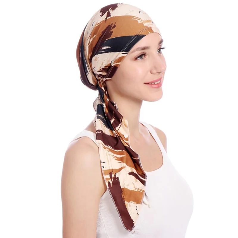 Женская шляпа шелковая с принтом мусульманская шапка пуловер Кепка Эластичный