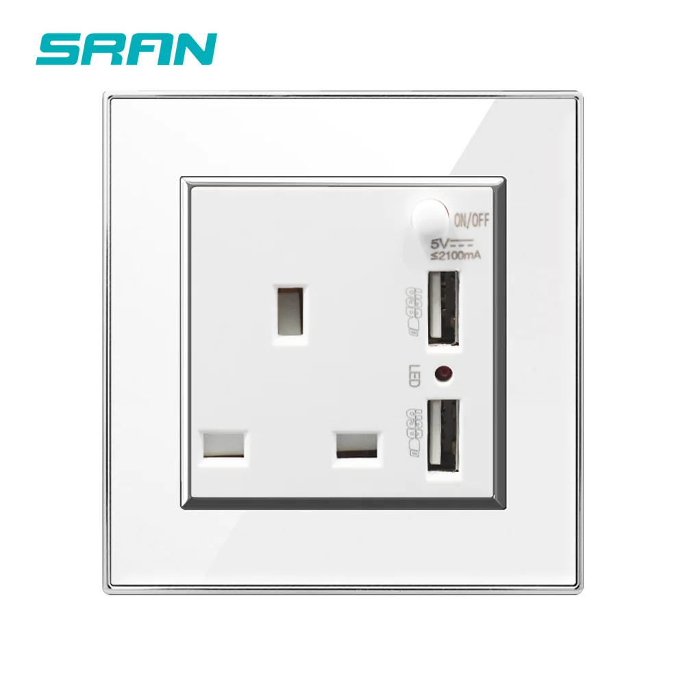 SRAN Великобритания настенная розетка с USB переключателем 13A 250V Золотой Кристалл