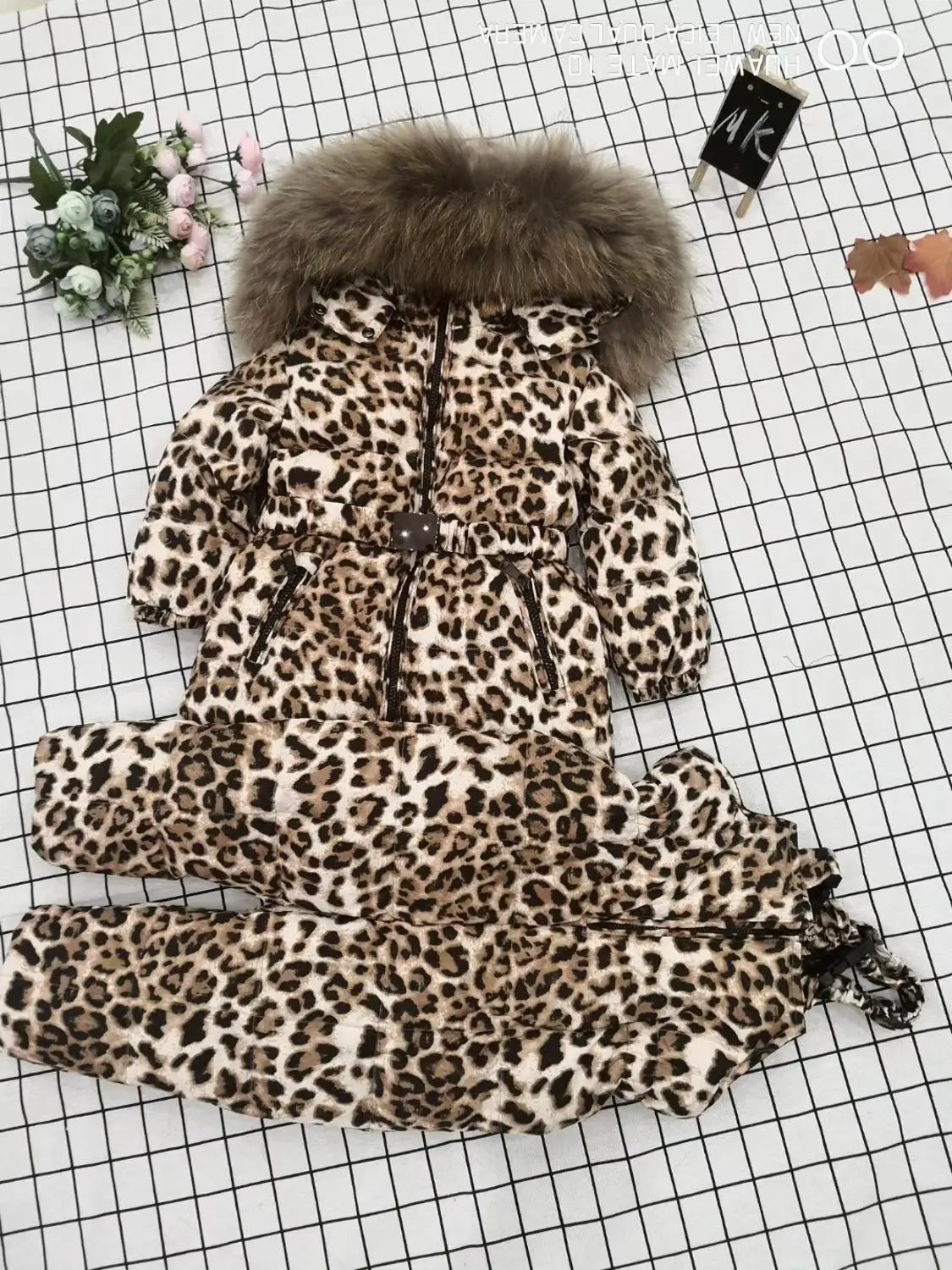 Real fur Winter Jacket child jackets children jumpsuit snow suit girl flower down romper ski suits outerwear