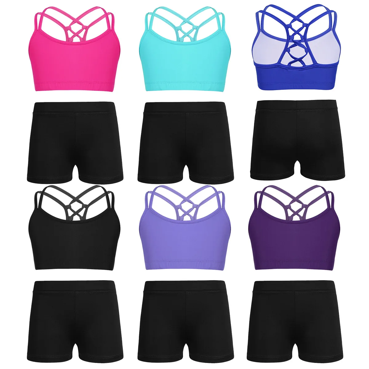 

Kids Girls Ballet Dance Clothes Set Sports Tanks Bra Tops Crop Top With Dance Shorts Gymnastics Workout Dance Tracksuit Outfit