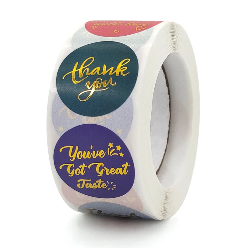 

Bronzing Thank You Stickers Roll Colorful 500-Count Stickers Round for Wedding Birthday Party Favor Holiday Celebration TN88