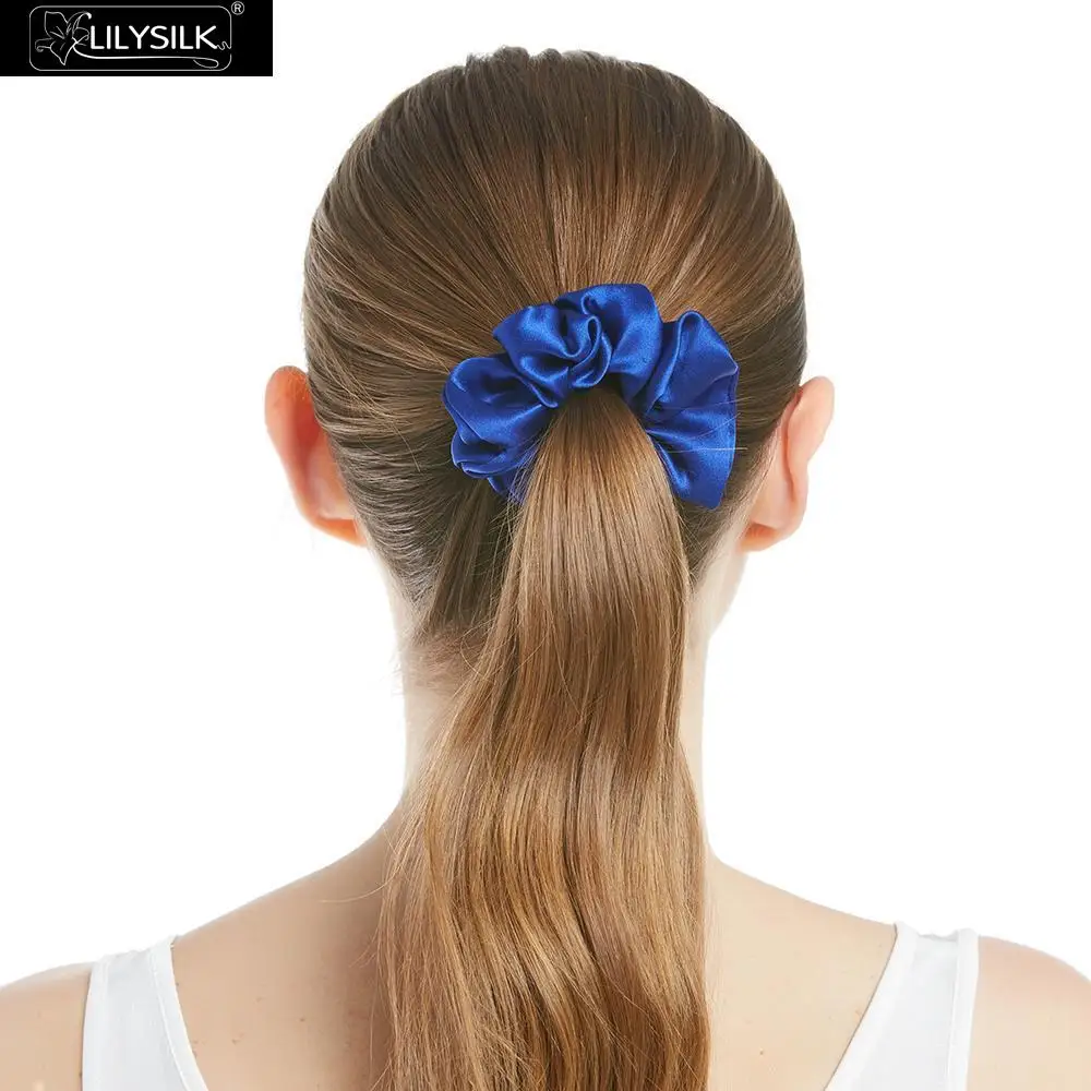 LilySilk Scrunchy Charmeuse Hair Bands Women 100 Pure Silk Head Rope Rubber Girl Accessories Soft Care Luxurious Free Shipping - Цвет: Blue