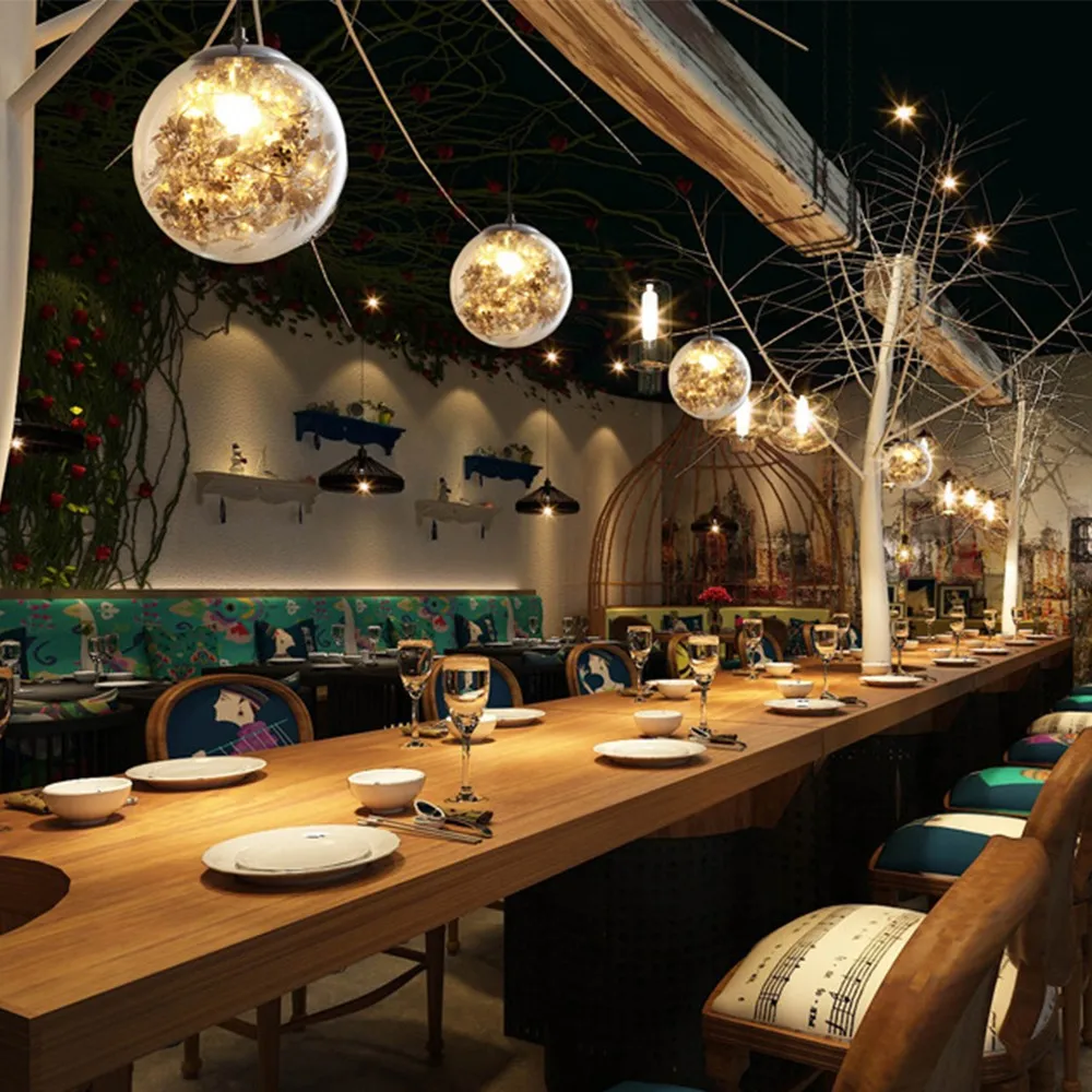 

A Modern Chandelier Round Glass Ball Chandelier LED Hanging Lighting for Cafe Restaurant Bar Single-headed 20CM Pendant Lamp