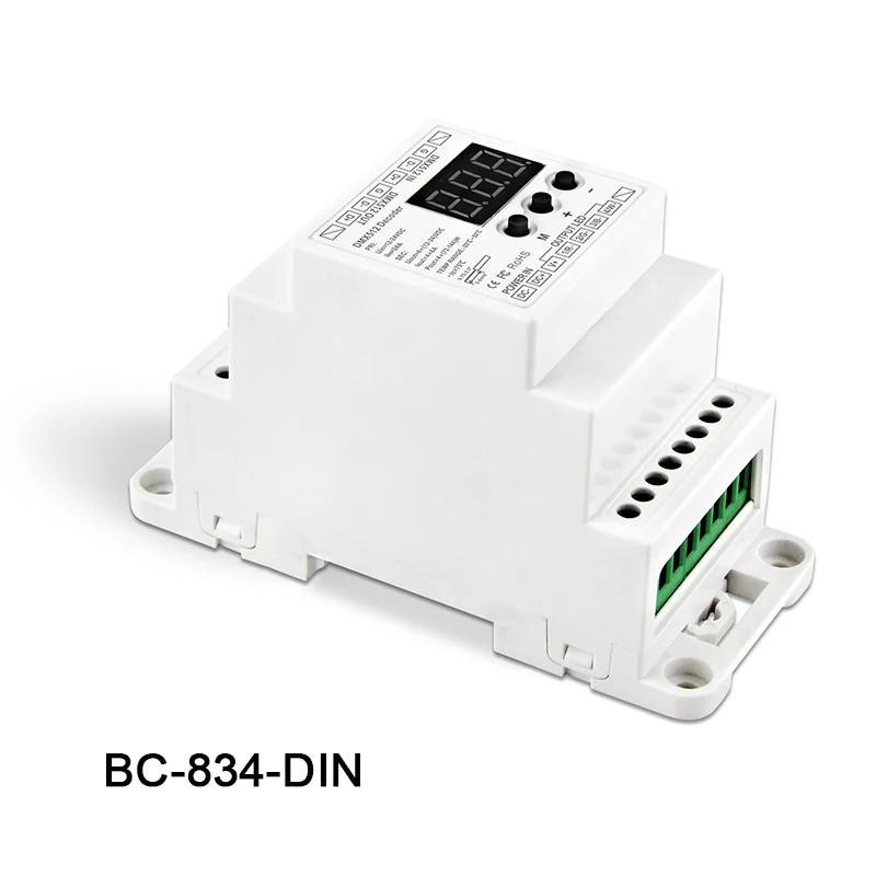 Новый BC 834 DIN Rail DC12 24V 6A * 4CH выход постоянное напряжение DMX512/1990 контроллер декодера