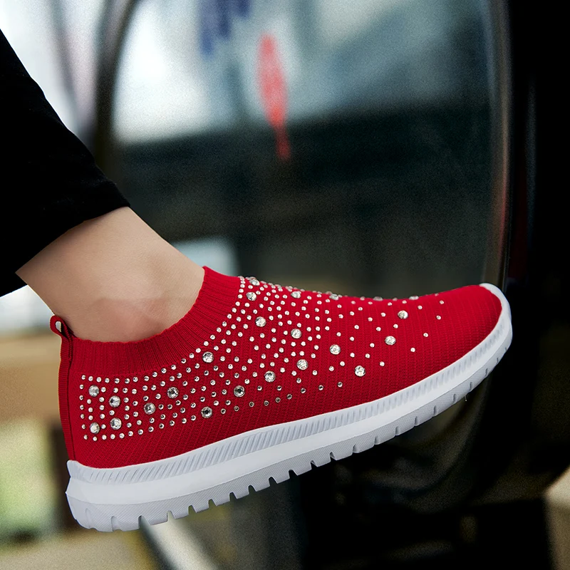 

Summer Sock Sneakers Women Vulcanize Shoes Lightweight Slip on Casual Walking Sneakers Breathable Mesh Bling Sport Running Shoes