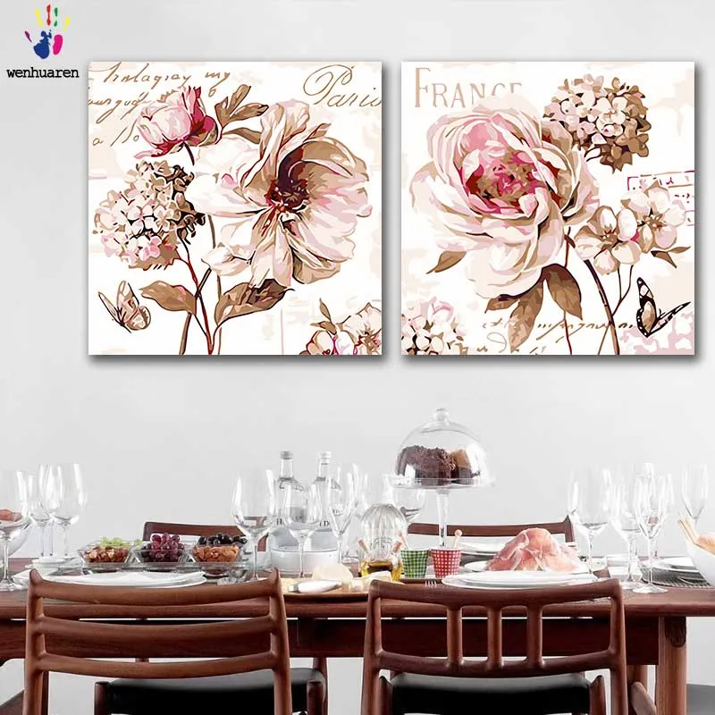 DIY картинки для раскраски по номерам с цветами Цветущая картина Рисование в рамке