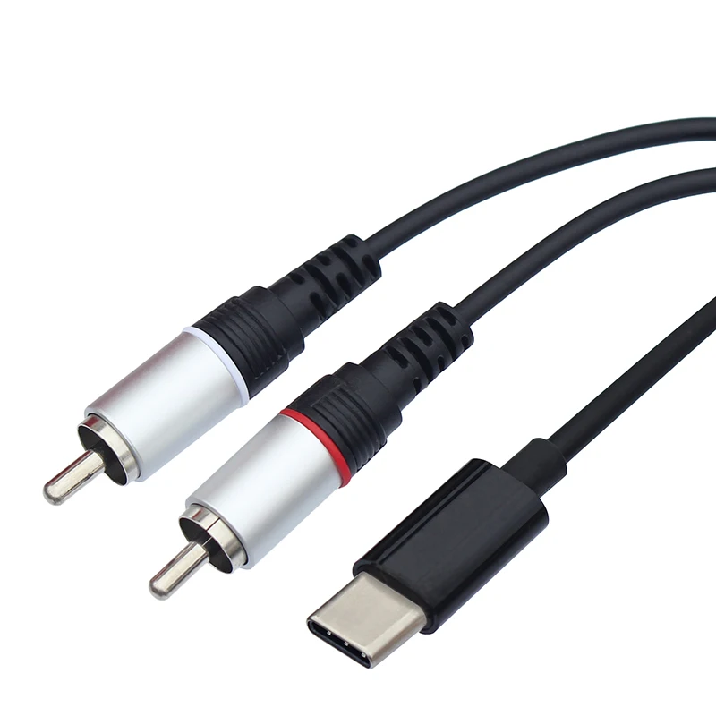 USB C Type-C Male Plug to 2 RCA Male Stero HiFi Audio Line for Cellphone Laptop TV Speakers Box 1m