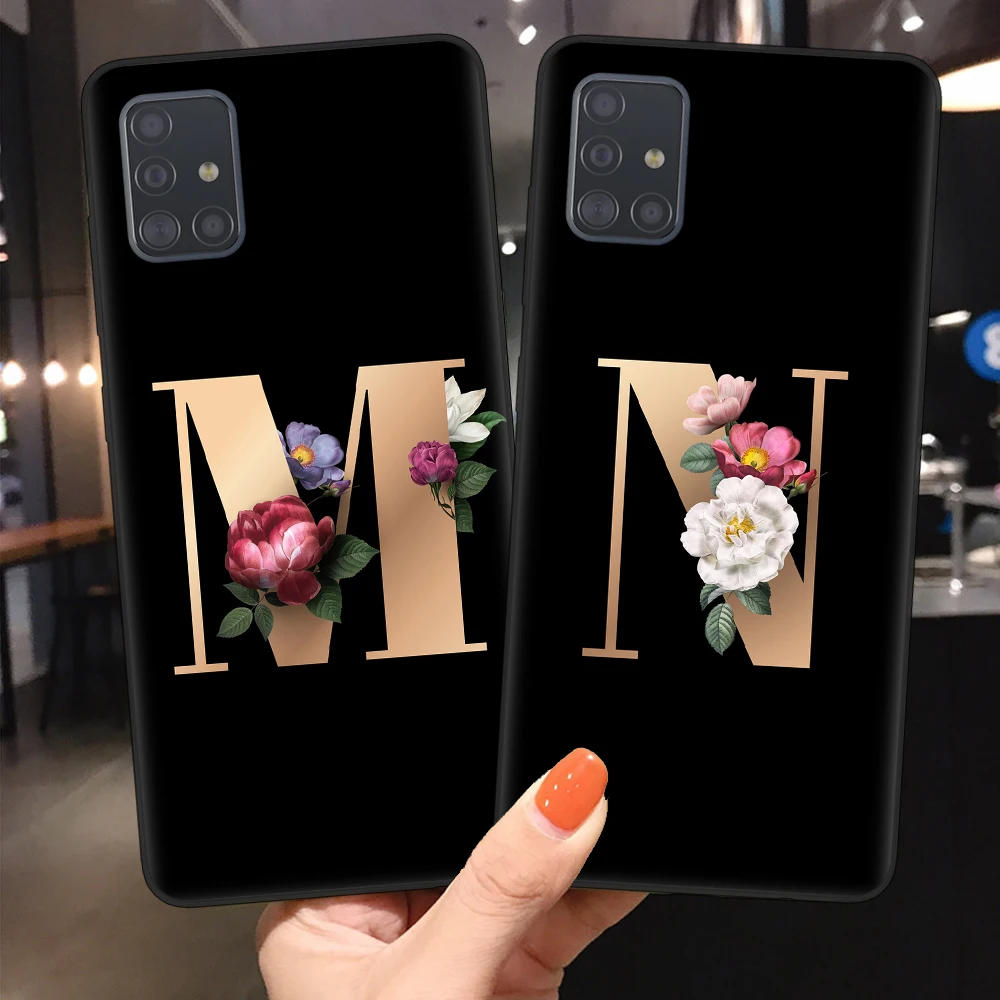 Черный силиконовый чехол для телефона Samsung S20 Ultra Plus A51 A71 A20 A30 A40 A50 A70 с цветочным