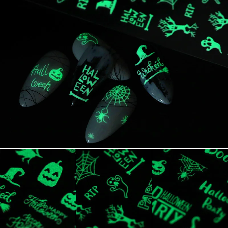 Светящиеся 3D наклейки для ногтей 1 шт. узоры в виде тыквы/призрака/Совы страшные