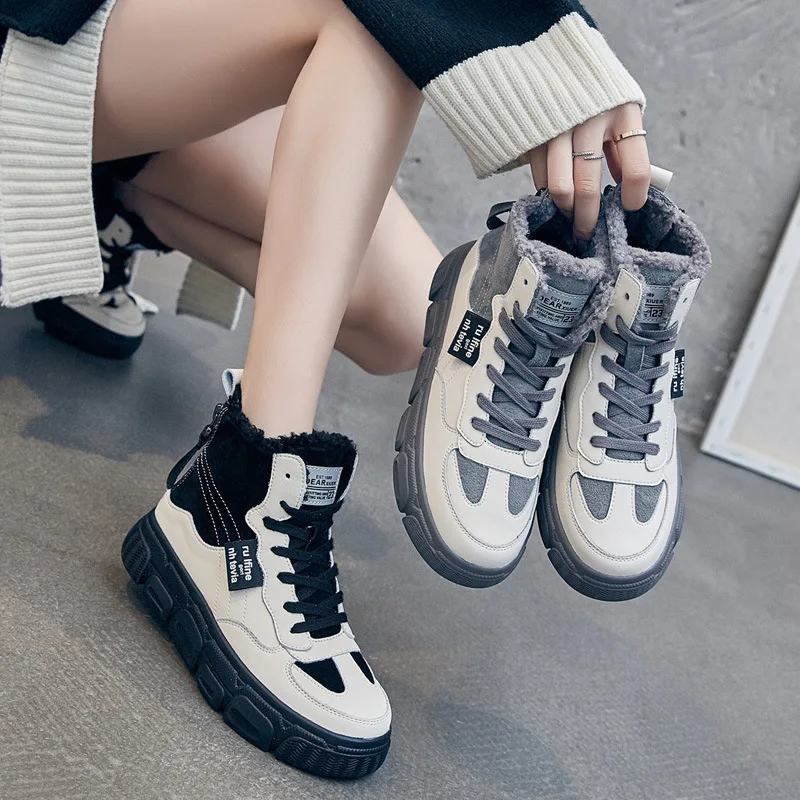 

Новинка, модные зимние ботинки для снега с начесом, короткие плюшевые ботильоны разных цветов, теплые ботинки унисекс, кроссовки, ботинки из...