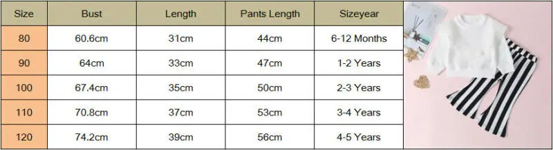 2Pcs Toddler Kids Baby Girl Clothes Flouncing Long Sleeve T-shirt Tops+Striped Pants Outfits Set |