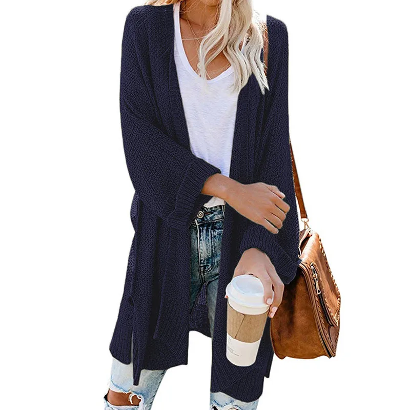 Женский вязаный кардиган с рукавом летучая мышь повседневный Однотонный свитер