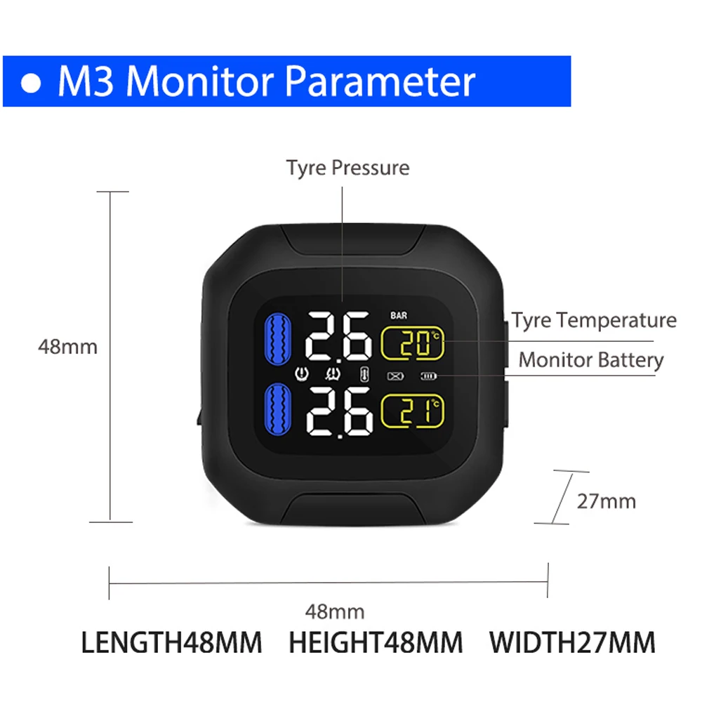 $240.77 M3 Waterproof Motorcycle Real Time Tire Pressure Monitoring System TPMS Wireless LCD Display External Sensors