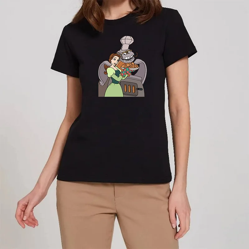 

Disney T Shirt Women Clothing Belle Christmas Funny Graphic Print T-shirt Ladies Fashion O-Neck Pullover Tops Casual Female Tees