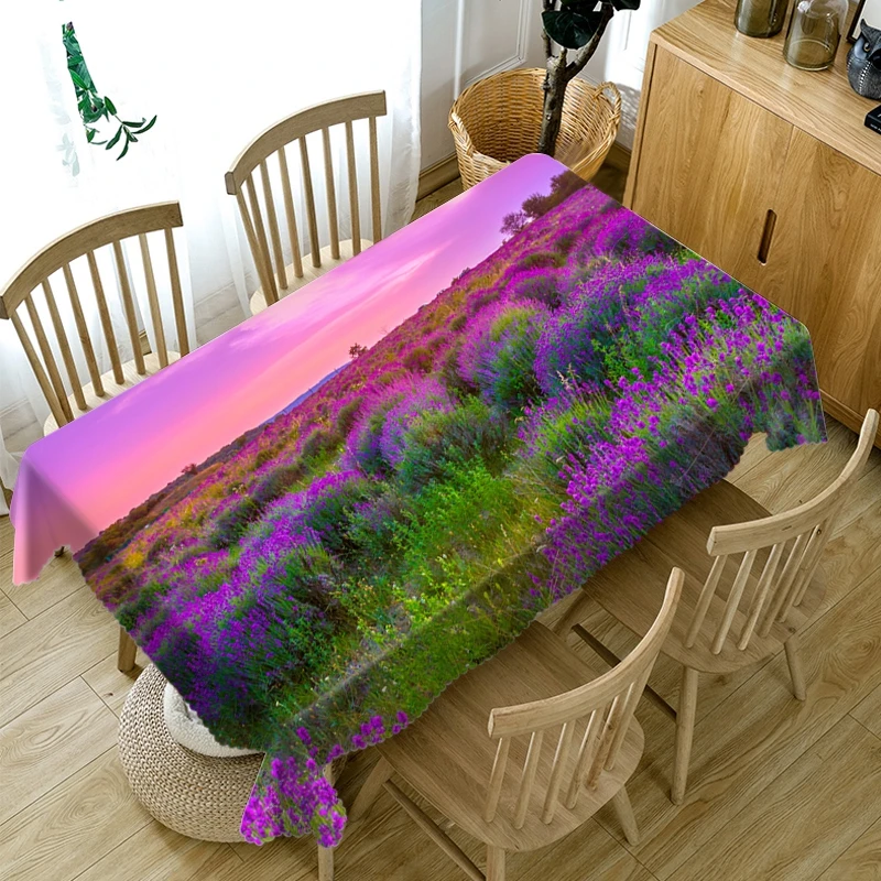 Скатерть с 3D фиолетовым цветочным узором пылезащитная моющаяся ткань плотная