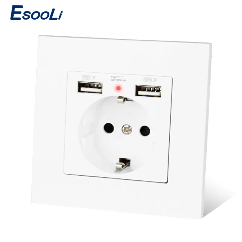 Пластиковая панельная настенная розетка Esooli с двумя USB-портами 2 1 А 16 |