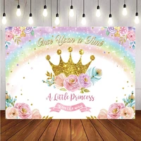 rainbow gold crown baby shower party a little princess is on her way flowers customized poster photo background photo backdrops