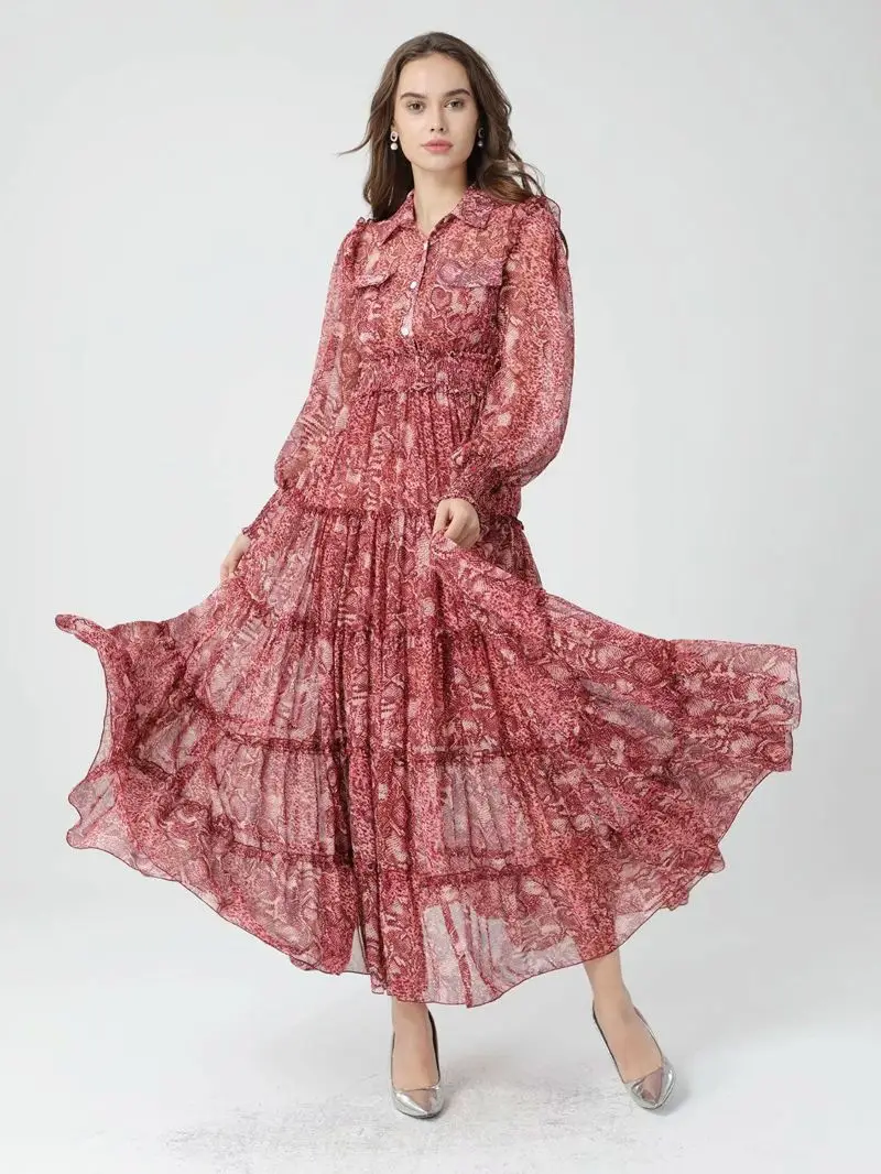 

spring Summer Fashion Elastic waist Boho Maxi Dresses Women's Long Sleeve Stripe Flowers Print Holiday Elegant beach Long Dress