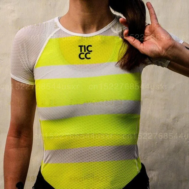 (Короткий рукав полоски Для женщин новый желтый и белый MTB цикл базовый слой 2019