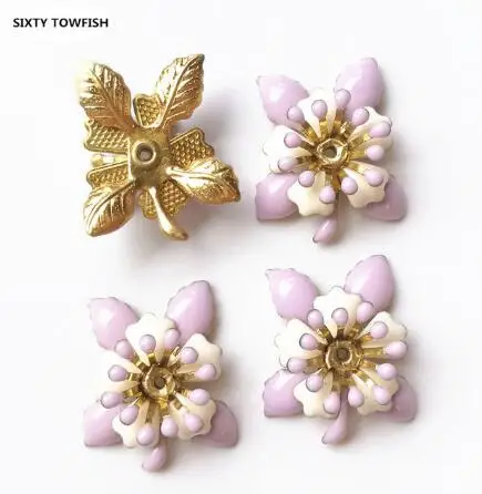 5 Pieces/lot 8 styles Copper Filigree Rhinestone Flower Slice Charms Base Setting DIY Jewelry Accessory Findings - Цвет: 024-21x17mm