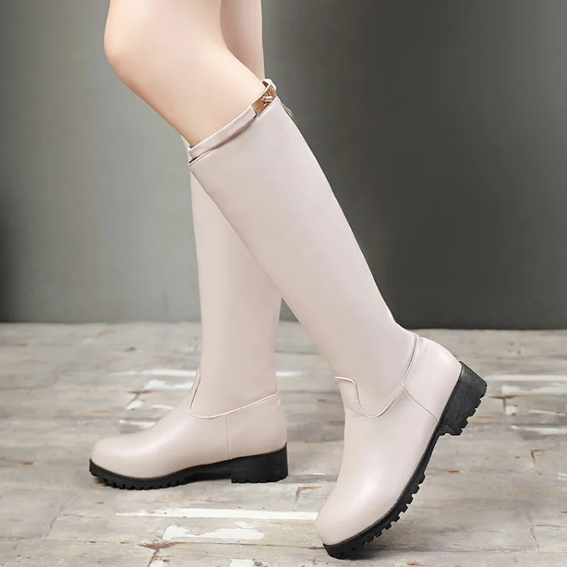 2020 зимние сапоги женская обувь до середины икры с круглым носком на молнии