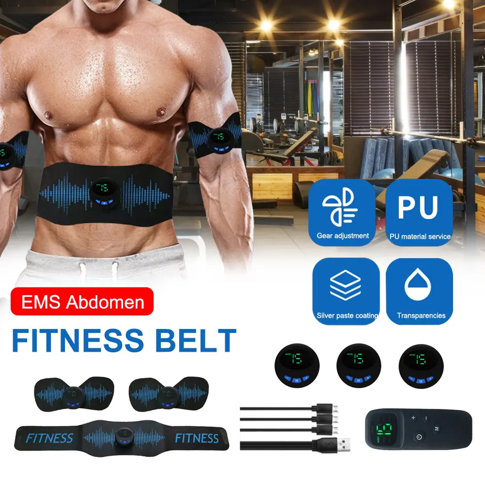 

Stimulator Muscle Toner Belt Men Women 6 Modes EMS Abdomen Portable Trainer Abdominal Toning Belt USB Charging Fitness Equipment