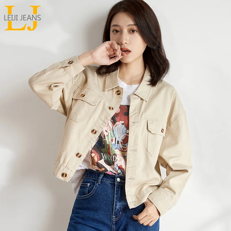 LEIJIJEANS новые женские джинсовые куртки больших размеров цвета слоновой кости на весну и осень классические модные короткие женские джинсовые куртки 9136