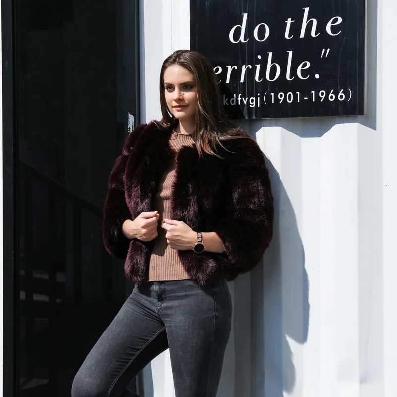 Новая женская куртка из искусственного меха Короткие Прошитые рукава три