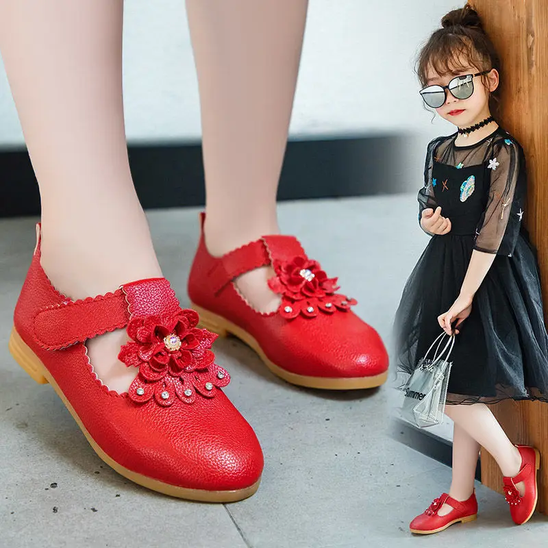 Кожаные туфли VFOCHI для девочек детские с цветочным горохом свадебные детская