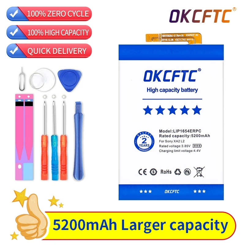 

OKCFTC Original Battery for SONY Xperia XA2 H3113 H4113 1309-2682 High Quality SNYSK84 LIP1654ERPC 5200mAh NEW Battery