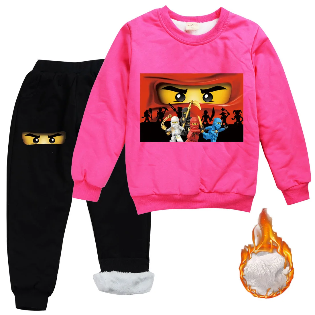 

2-16Y 2020 Winter Clothes Boys Legoes Cartoon Sports Suit Snow Warm Fur Velvet Kids Sweatshirt Pants 2pcs Set Girls Tracksuits