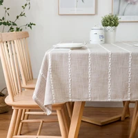 solid with embroidery table cloth cotton linen wrinkle free anti fading tablecloths washable table cover for kitchen dinning