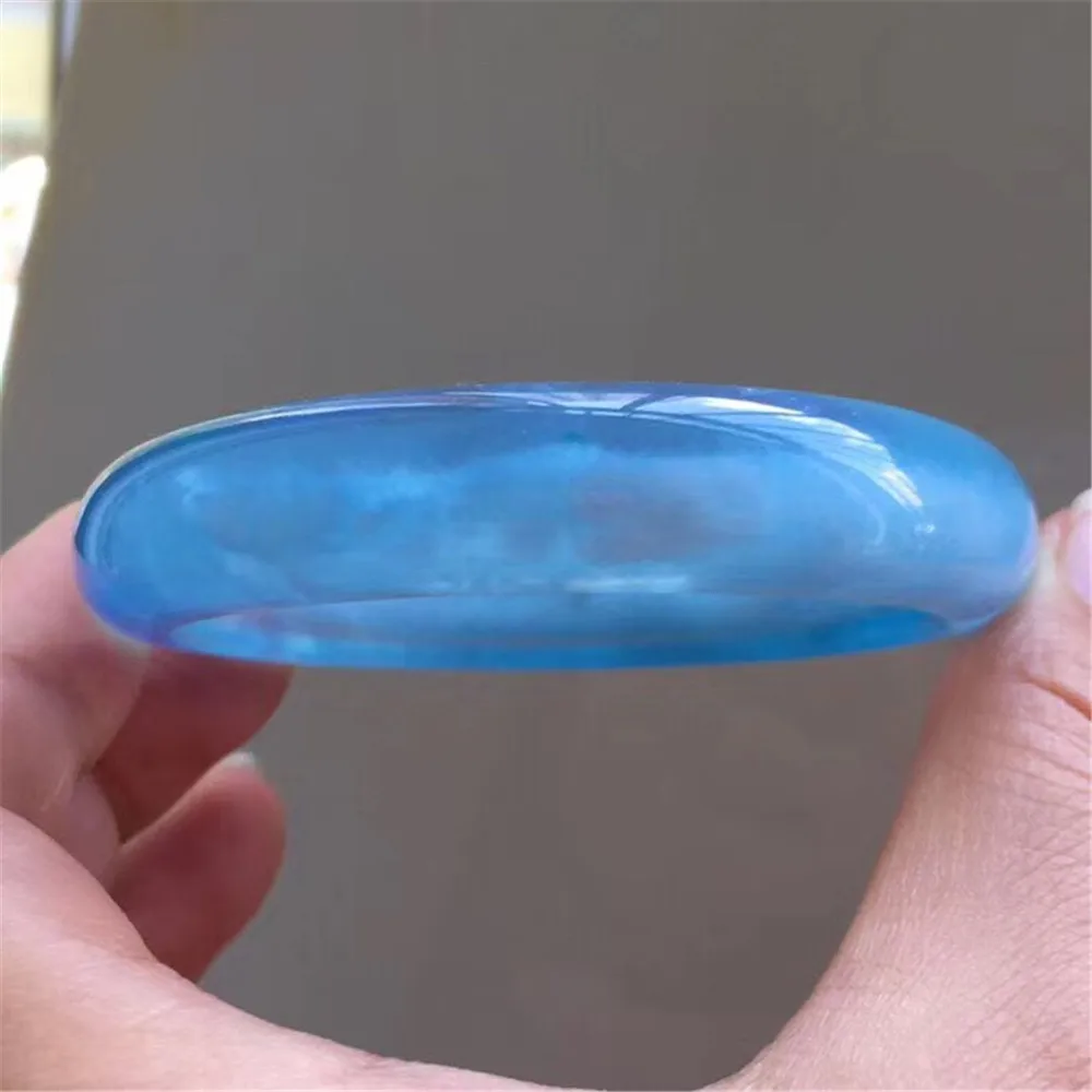 

Top Natural Ocean Blue Aquamarine Bangle For Woman Man Crystal Round Beads Healing Gemstone AAAAA Certificate Inner Dia 57mm
