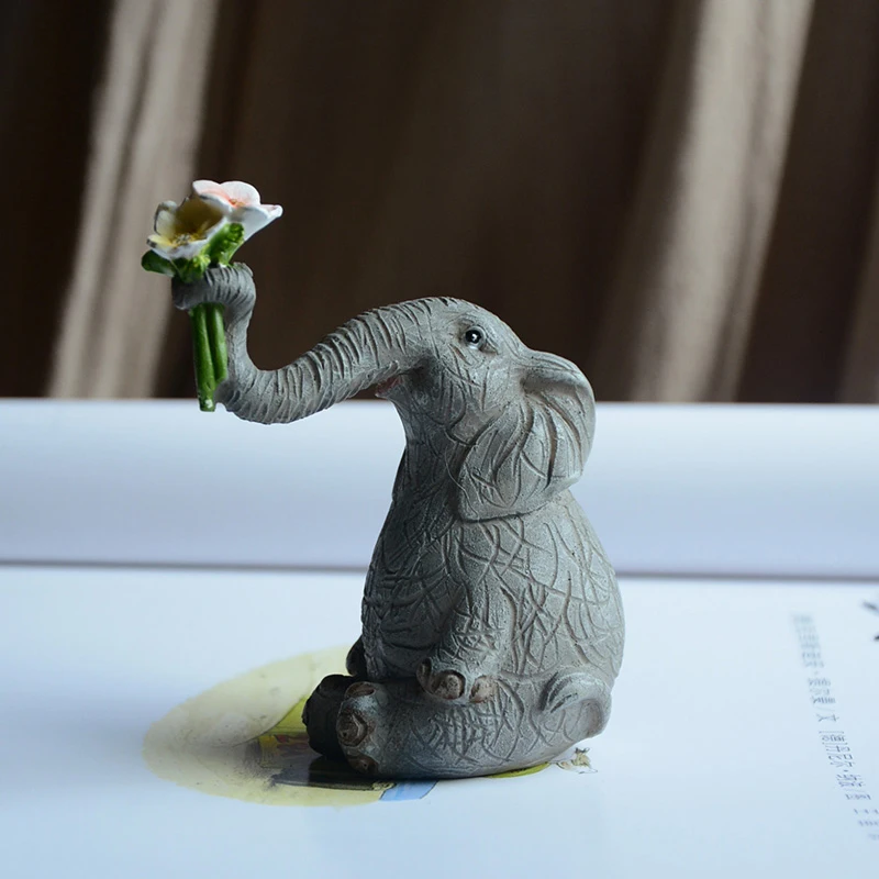 Figuritas de elefante bonitas y creativas, artesan&iacute;a de resina de animales en miniatura, accesorios de decoraci&oacute;n del hogar, jard&iacute;n de hadas, regalos de recuerdo-1