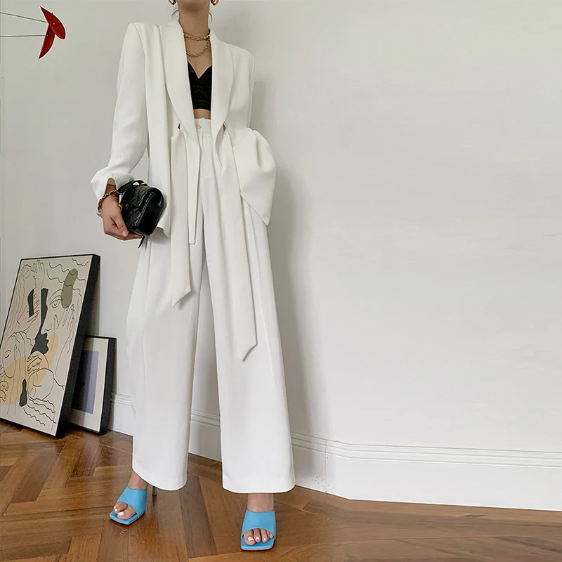 Korea Belt Drawstring Casual Women's Set Women 2020 Summer Tide Fashion Personality Turn Down Collar Long Sleeve New ZP1231